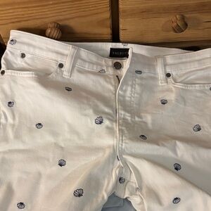 Talbots White Jeans with Navy Shell Embroidery Detail